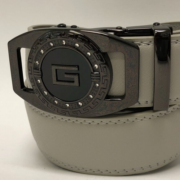 Gray belt Men's Leather Ratchet Belt with Automatic Buckle Adjustable Dress New - Picture 2 of 3